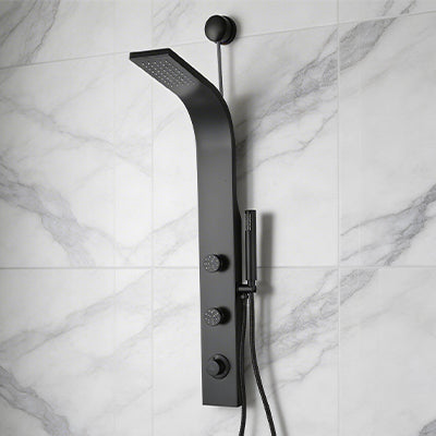 ANZZI's luxurious shower panels displayed in a modern bathroom setting, showcasing exquisite craftsmanship and opulent design, elevating the bathing experience to unmatched sophistication and comfort