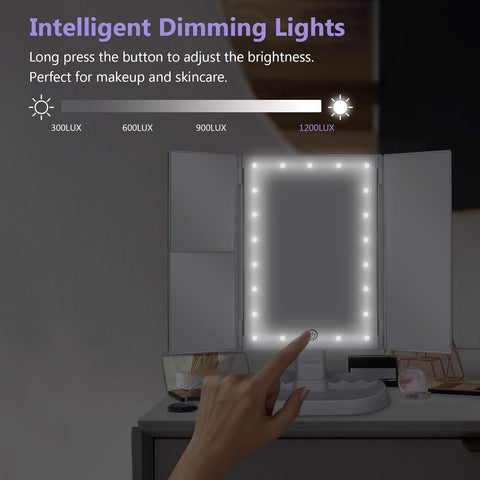 Anzzi Vanity LED Mirror Trifold Lighted with 1x/2x/3x Magnification and Touch Screen Dimming