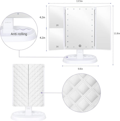 Anzzi Vanity LED Mirror Trifold Lighted with 1x/2x/3x Magnification and Touch Screen Dimming