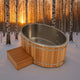 Luxury Cedar Oval Cold Plunge Tub with Stainless Steel Interior, Dual Covers, Easy Drainage, Steps & Headrest Included