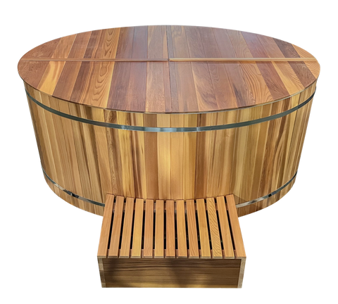 Luxury Cedar Oval Cold Plunge Tub with Stainless Steel Interior, Dual Covers, Easy Drainage, Steps & Headrest Included