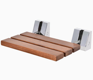 Wall-Mounted Folding Shower Seat – Teak Wood & Chrome Brackets