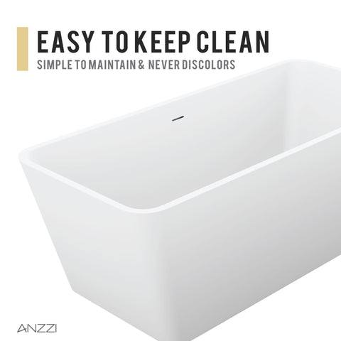 ANZZI Cenere 4.9 ft. Man-Made Stone Center Drain Freestanding Bathtub in Matte White