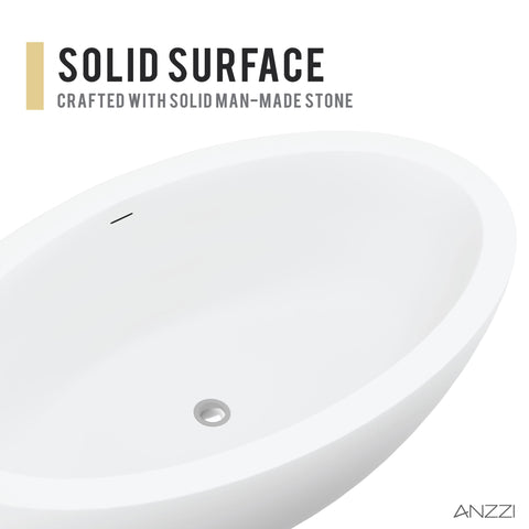 ANZZI Lusso 6.3 ft. Solid Surface Center Drain Freestanding Bathtub in Matte White