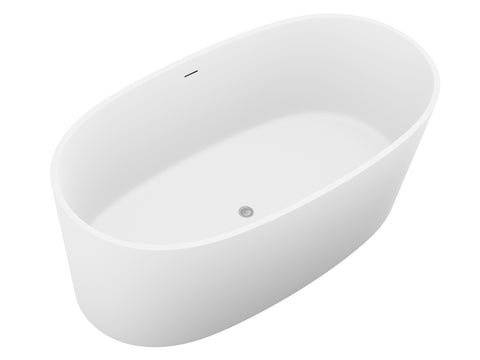 ANZZI Roccia 5.1 ft. Solid Surface Center Drain Freestanding Bathtub in Matte White