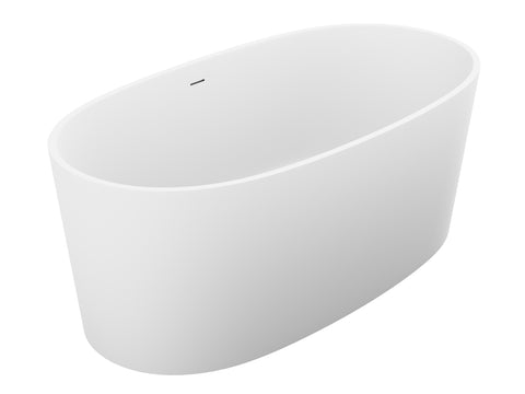 ANZZI Roccia 5.1 ft. Solid Surface Center Drain Freestanding Bathtub in Matte White