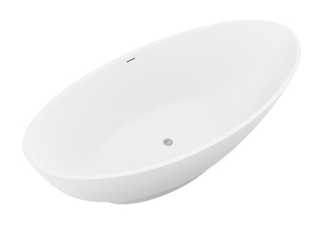 ANZZI Ala 6.2 ft. Solid Surface Center Drain Freestanding Bathtub in Matte White