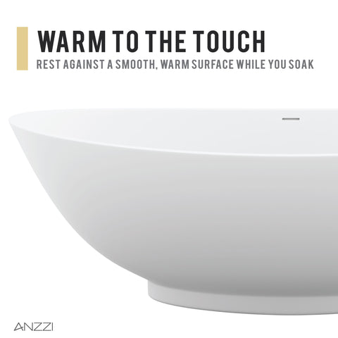 ANZZI Ala 6.2 ft. Solid Surface Center Drain Freestanding Bathtub in Matte White