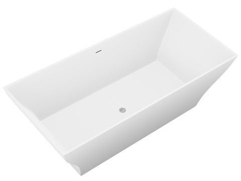 ANZZI Crema 5.9 ft. Solid Surface Center Drain Freestanding Bathtub in Matte White