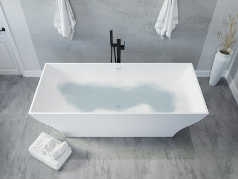 ANZZI Crema 5.9 ft. Solid Surface Center Drain Freestanding Bathtub in Matte White