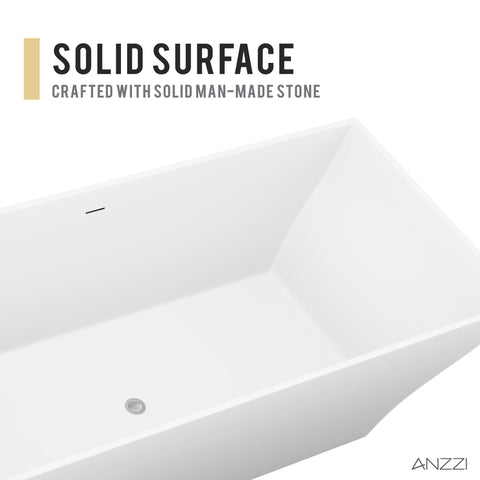 ANZZI Crema 5.9 ft. Solid Surface Center Drain Freestanding Bathtub in Matte White