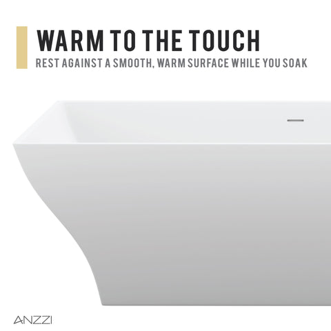 ANZZI Crema 5.9 ft. Solid Surface Center Drain Freestanding Bathtub in Matte White