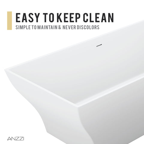 ANZZI Crema 5.9 ft. Solid Surface Center Drain Freestanding Bathtub in Matte White