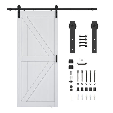 ANZZI Grotto Series 36 in. x 84 in. Pure White Finish MDF Interior Sliding Barn Door with Hardware Kit in Matte Black