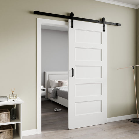 ANZZI Borneo Series 36 in. x 84 in. Unfinished Ready-to-Stain MDF Interior Sliding Barn Door with Hardware Kit in Matte Black