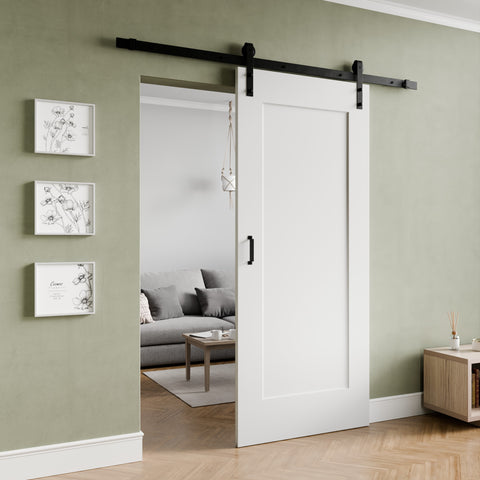 ANZZI Cenote Series 36 in. x 84 in. Unfinished Ready-to-Stain MDF Interior Sliding Barn Door with Hardware Kit in Matte Black