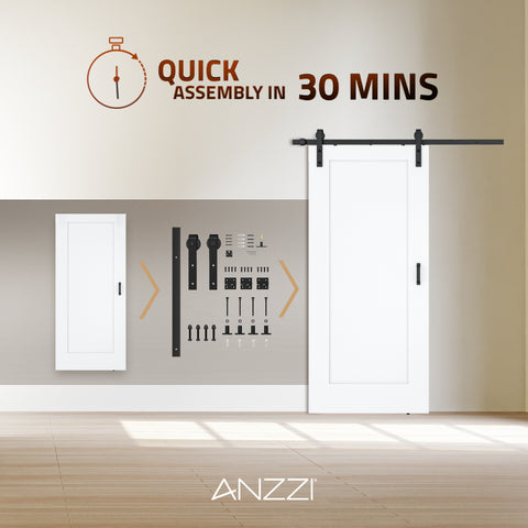 ANZZI Cenote Series 36 in. x 84 in. Unfinished Ready-to-Stain MDF Interior Sliding Barn Door with Hardware Kit in Matte Black