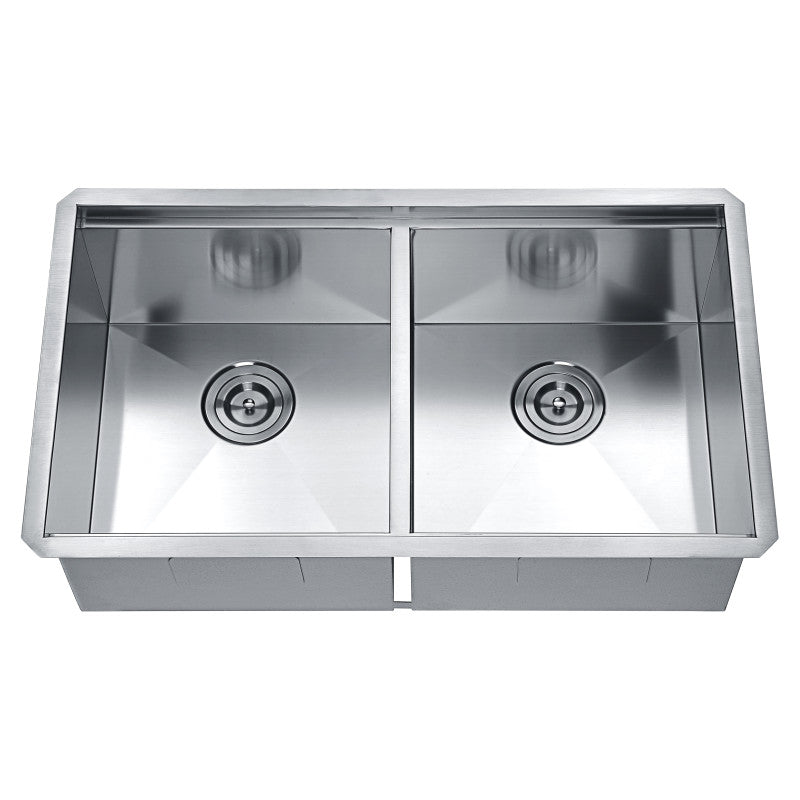 ANZZI Aegis Undermount Stainless Steel 32.75 in. 0-Hole 50/50 Double Bowl  Kitchen Sink with Cutting Board and Colander