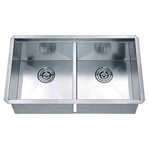 Aegis Undermount Stainless Steel 32.75 in. 0-Hole 50/50 Double Bowl Kitchen Sink with Cutting Board and Colander