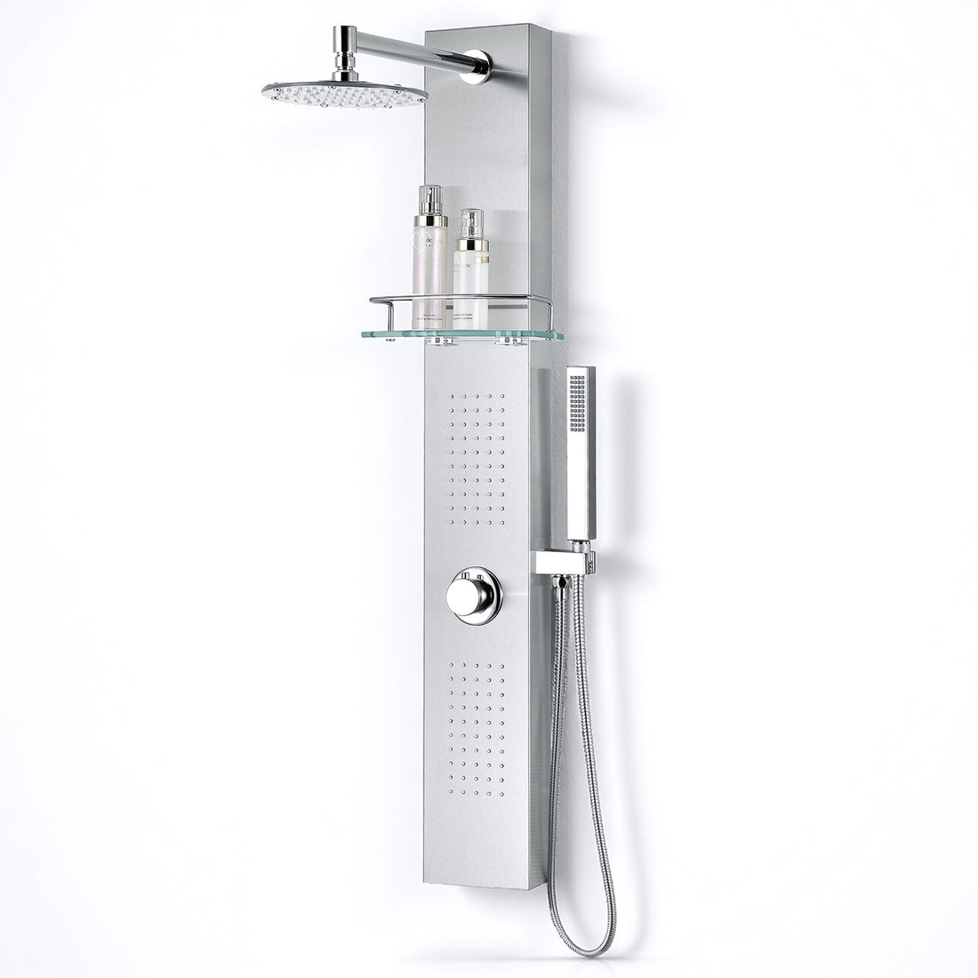ANZZI Coastal Series 44 in. 2-Jetted Full Body Shower Tower System with Rainfall Showerhead and Spray Wand in Brushed Steel