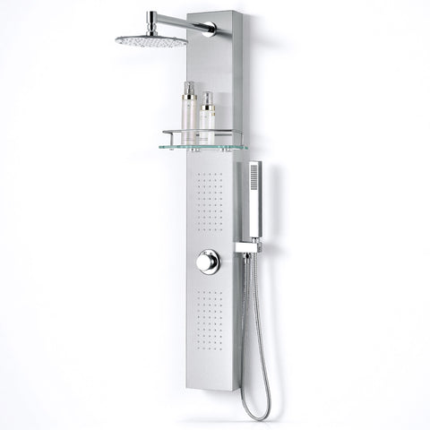 Coastal Series 44 in. 2-Jetted Full Body Shower Panel System in Brushed Steel with Heavy Rain Showerhead and Spray Wand