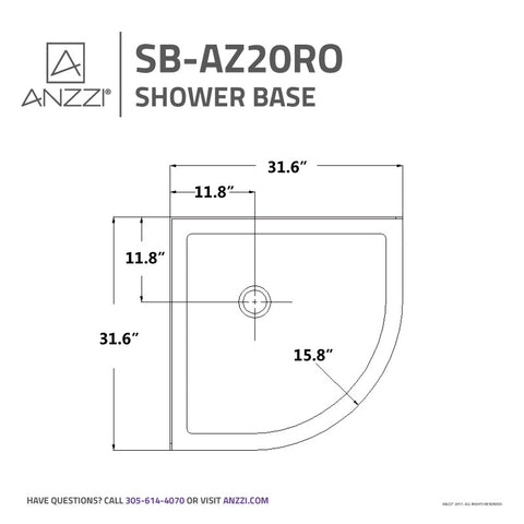 Randi 32 in. L x 32 in. W Neo-Round Double Threshold Corner Shower Pan Base with Center Drain