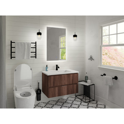 VT-MR3CT30-DB - 30 in W x 20 in H x 18 in D Bath Vanity in Dark Brown with Cultured Marble Vanity Top in White with White Basin & Mirror