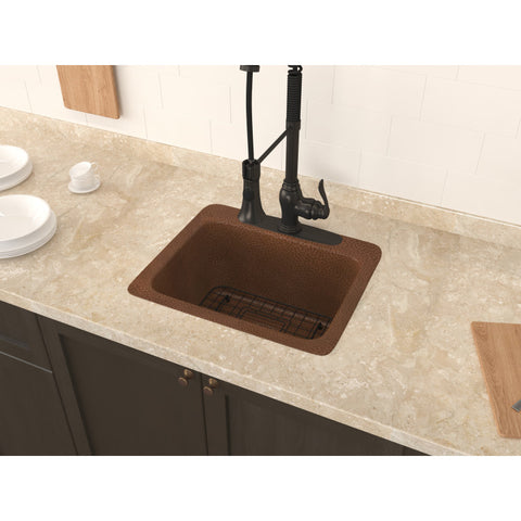 SK-030 - ANZZI Manisa Drop-in Handmade Copper 18 in. 1-Hole Single Bowl Kitchen Sink in Hammered Antique Copper