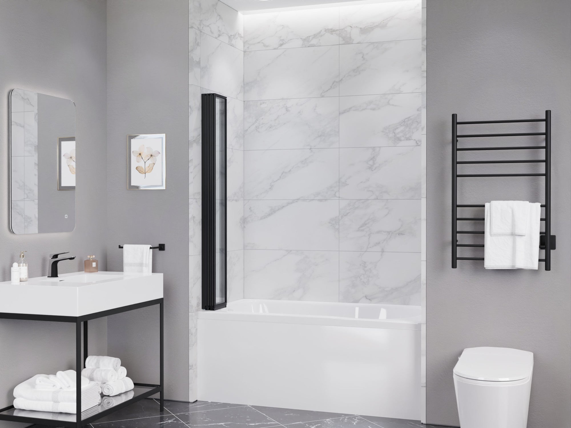 SD-AZ16-01MB - ANZZI Accordion Style 33 in. x 56 in. H Sliding