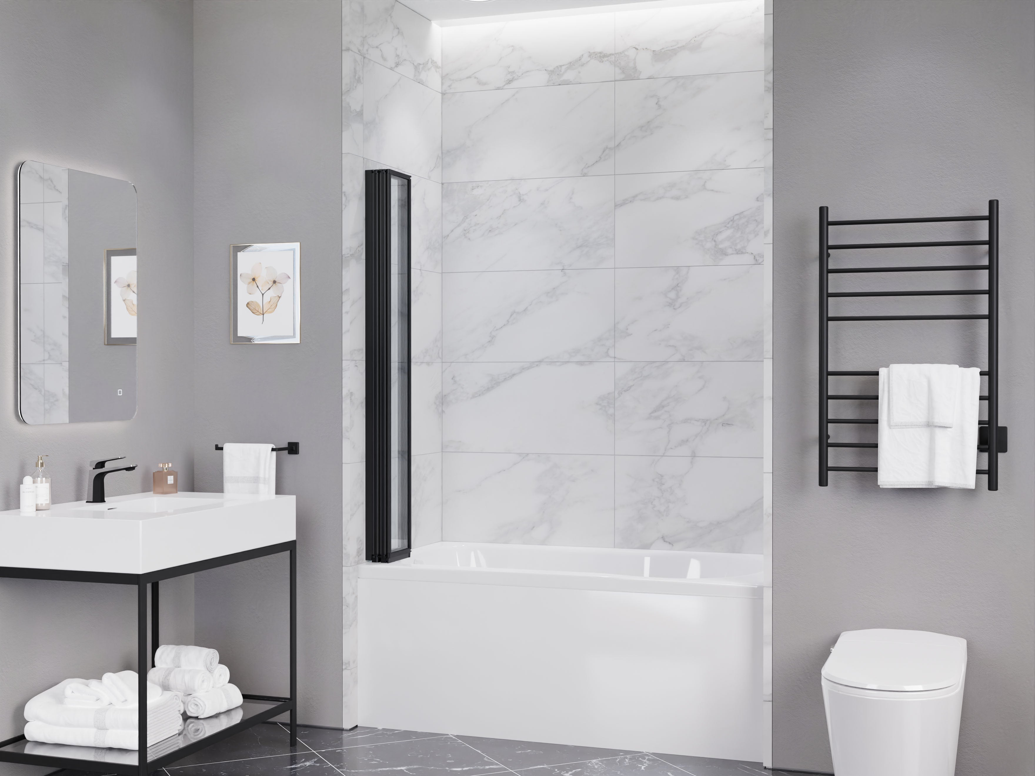 SD-AZ16-01MB - ANZZI Accordion Style 33 in. x 56 in. H Sliding