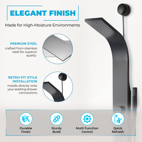 Cici Series 39 in. 2-Jetted Shower Tower with Heavy Rain Showerhead and Spray Wand, Shower System in Matte Black