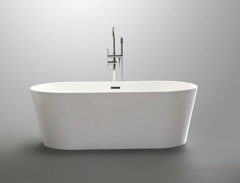 Chand Series 67 in. x 32 in. Flat Bottom Acrylic Freestanding Soaking Bathtub with Center Drain in Glossy White