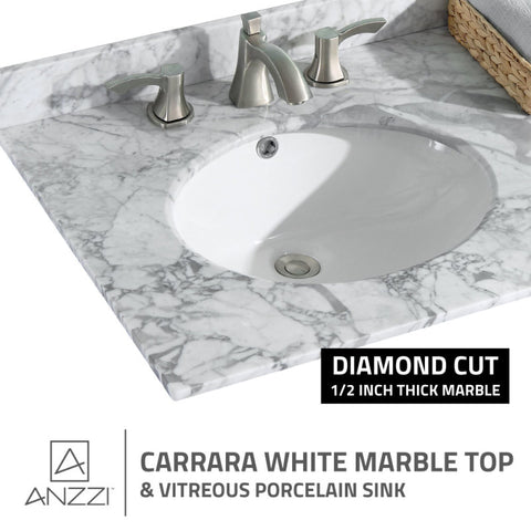 ANZZI Chateau 72 in. W x 22 in. D Bathroom Vanity Set with Carrara Marble Top with White Sink