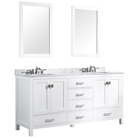 VT-MRCT0072-WH - ANZZI Chateau 72 in. W x 22 in. D Bathroom Bath Vanity Set in White with Carrara Marble Top with White Sink