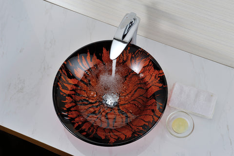 Forte Series Deco-Glass Vessel Sink in Lustrous Red and Black