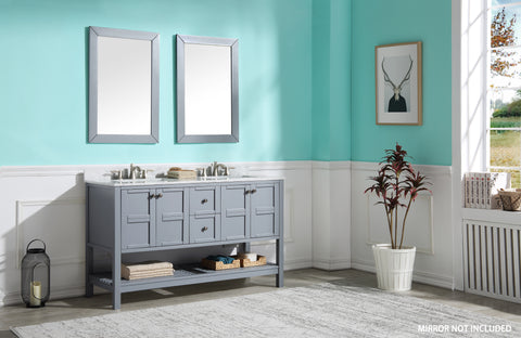 ANZZI Montaigne Series 60 in. W x 35 in. H Bathroom Vanity Set with Carrara White Marble Counter Top, White Basin in Rich Gray