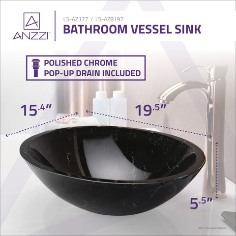 ANZZI Marbela Series Vessel Sink in Marbled Black