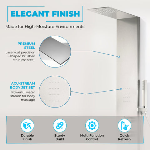 Collines Series 55 in. 2-Jetted Shower Tower in Brushed Nickel with Heavy Rain Shower, Spray Wand, and DIY Friendly