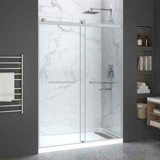 Kahn Series 60 in. x 30 in. Alcove Shower Base and Frameless Sliding Shower Door Combo with Tsunami Guard
