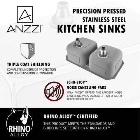 ANZZI MOORE Undermount 32 in. Double Bowl Kitchen Sink with Sails Faucet