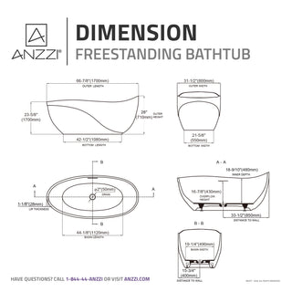 67 in. x 32 in. Freestanding Oval Stone Resin Flat-Bottom Bathtub in Black with Center Drain & Headrest