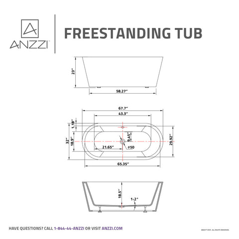 ANZZI Chand 67 in. Acrylic Flatbottom Freestanding Bathtub in White