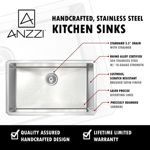 ANZZI VANGUARD Undermount 30 in. Kitchen Sink with Opus Faucet in Brushed Nickel