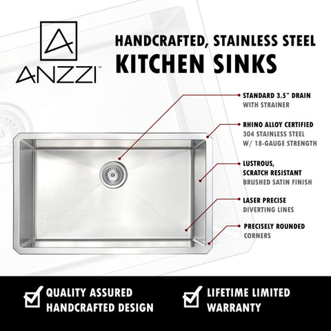 ANZZI VANGUARD Undermount 32 in. Single Bowl Kitchen Sink with Accent Faucet