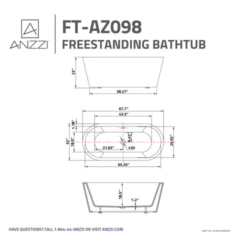 ANZZI Chand 67 in. Acrylic Flatbottom Freestanding Bathtub