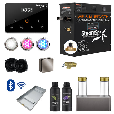 Black Series 9KW Steam Bath Generator with Wireless Remote, BLUETOOTH, WIFI, and Dual Aroma Pump in Brushed Nickel
