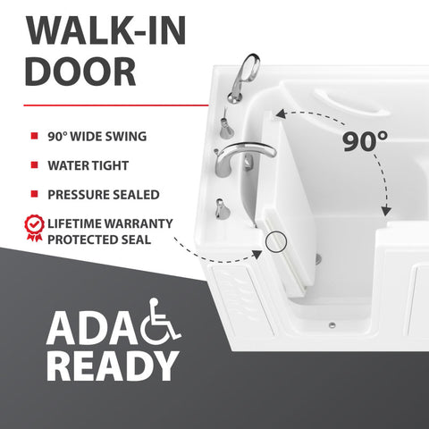 32 in. x 60 in. Left Drain Quick Fill Walk-In Soaking Tub in White