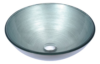 Posh Series 17 in. Round Bathroom Vessel Sink with Stain-Resistant Non-Porous Surface in Brushed Silver Finish Glass