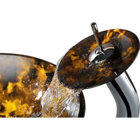 ANZZI Toa Series Deco-Glass Vessel Sink in Kindled Amber with Matching Chrome Waterfall Faucet