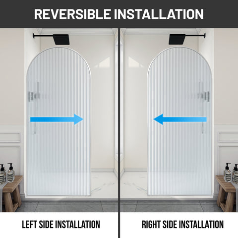 Ember Series 78 in. x 34 in. Framed Arch Fixed Shower Screen Door in Brushed Nickel with 8mm Tempered Fluted Glass